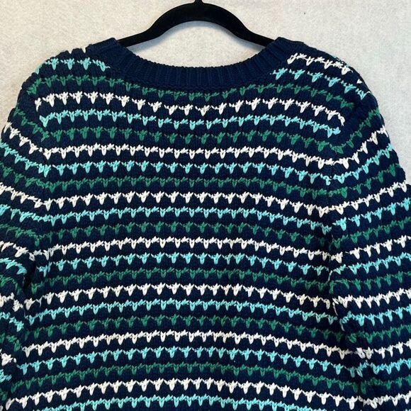 NWT ST. JOHN’S BAY Women’s Cable Knit Sweater Sz Large Crew Neck Blue White LS - Picture 10 of 12